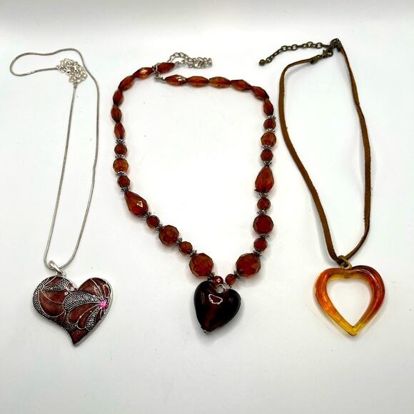 Set of 3 brown tone heart necklaces - Picture 1 of 8